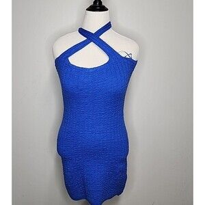 NWT New Free People Beach Short and Sweet Blue Knit Tank Bodycon Dress Sz L